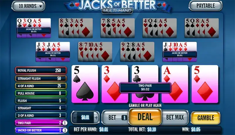 Jacks or better multihand